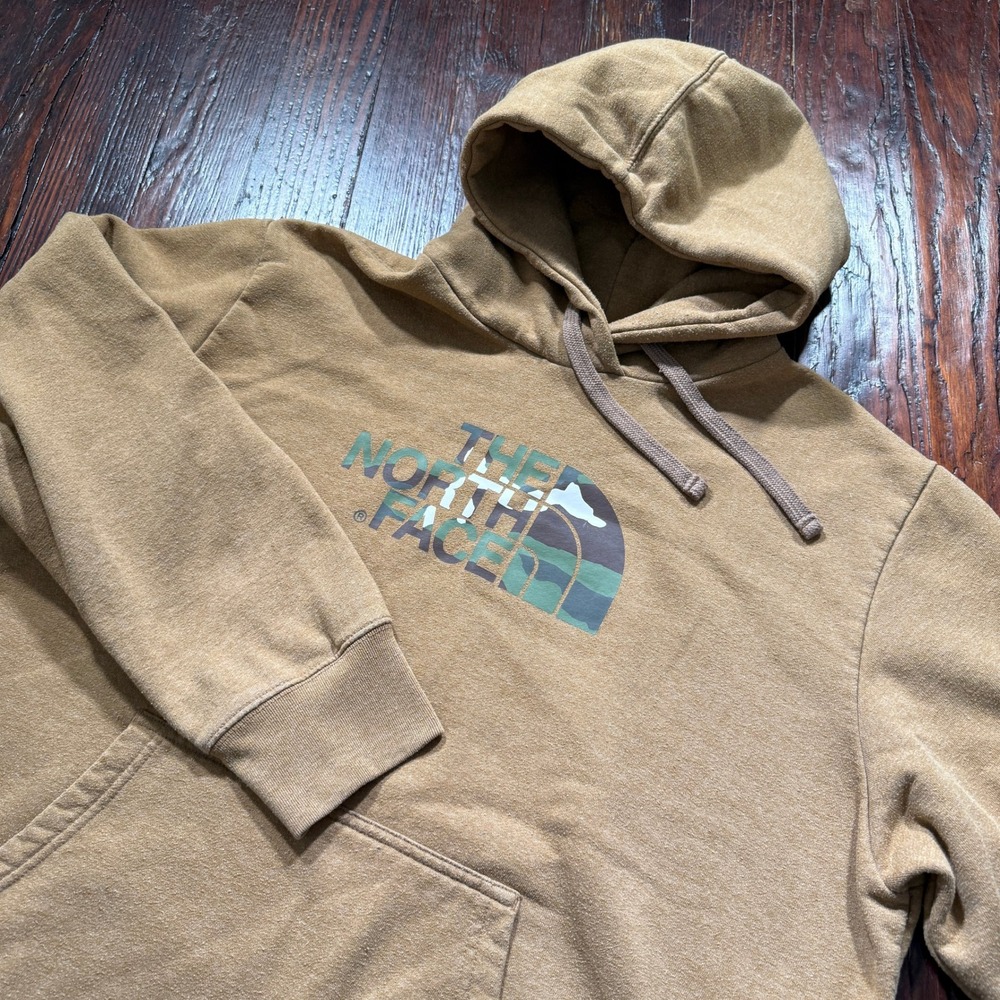 The North Face Hoodie Men XL Brown Camo Logo Pullover Sweatshirt Outdoor Gorp